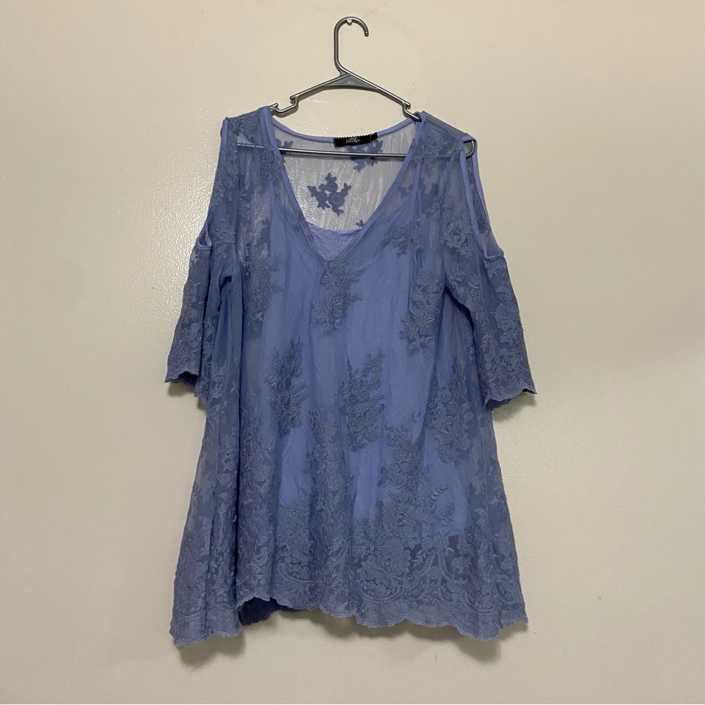 Periwinkle Blue Lace Dress with shoulder cutouts :)